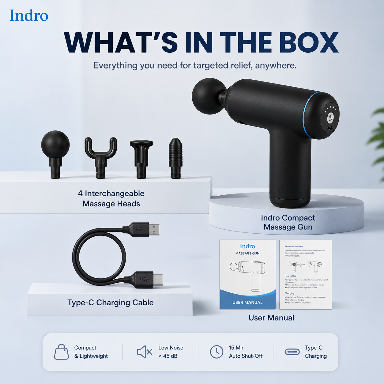 Indro Massage Gun | Deep Tissue Percussion Therapy — 50% OFF + 1 Year Warranty