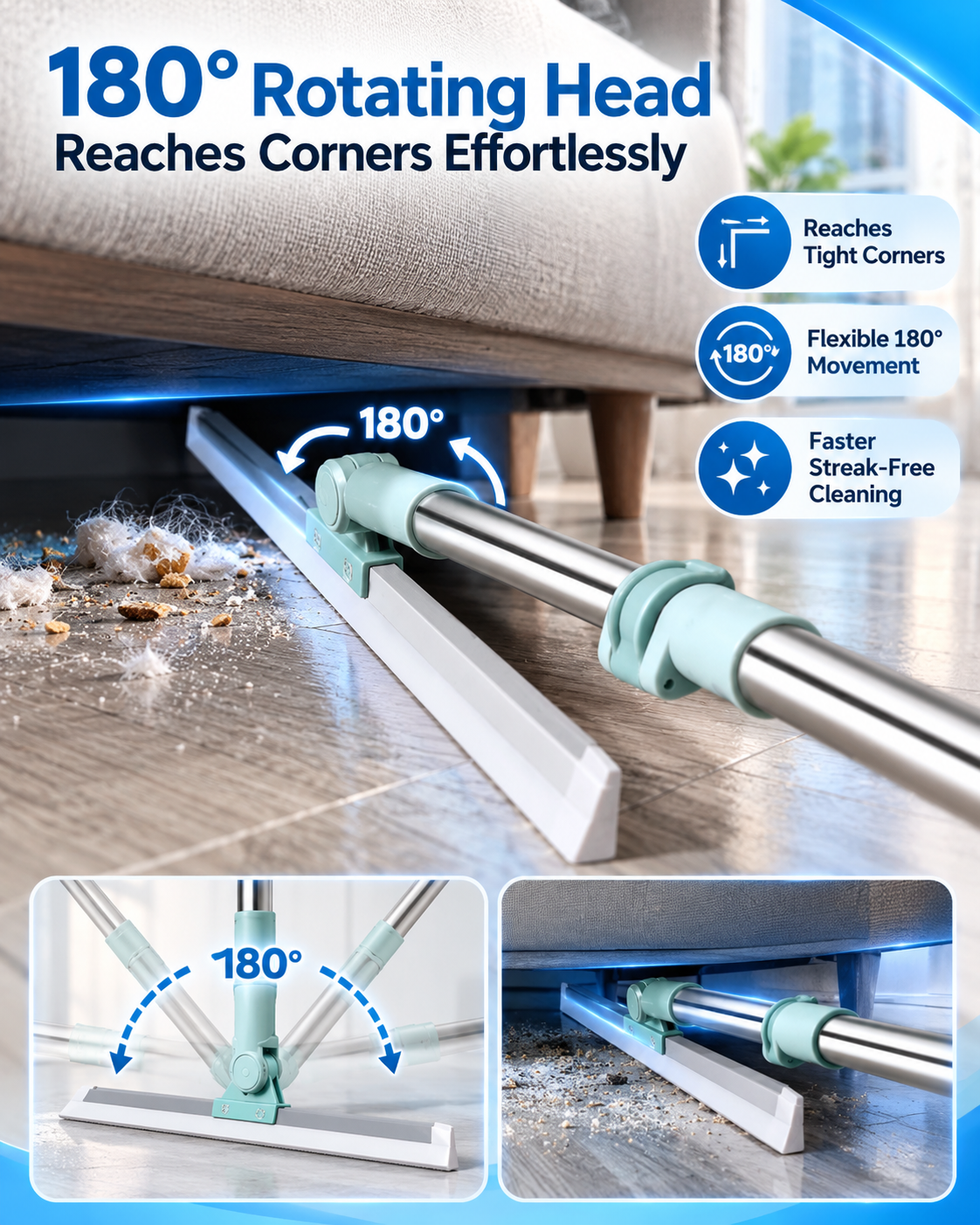FlexiWipe – Multipurpose Wiper | Extendable-Rod | Silicon Blade | 180° Head