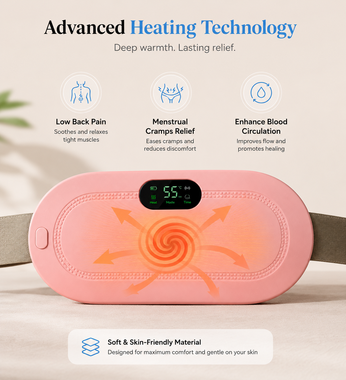 Period Cramp Relief Device | Heat + Massage in One | 50%Off + 6-Month Guarantee
