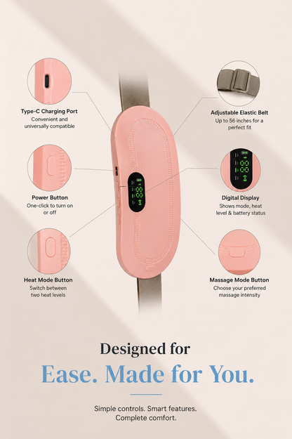 Period Cramp Relief Device | Heat + Massage in One | 50%Off + 6-Month Guarantee
