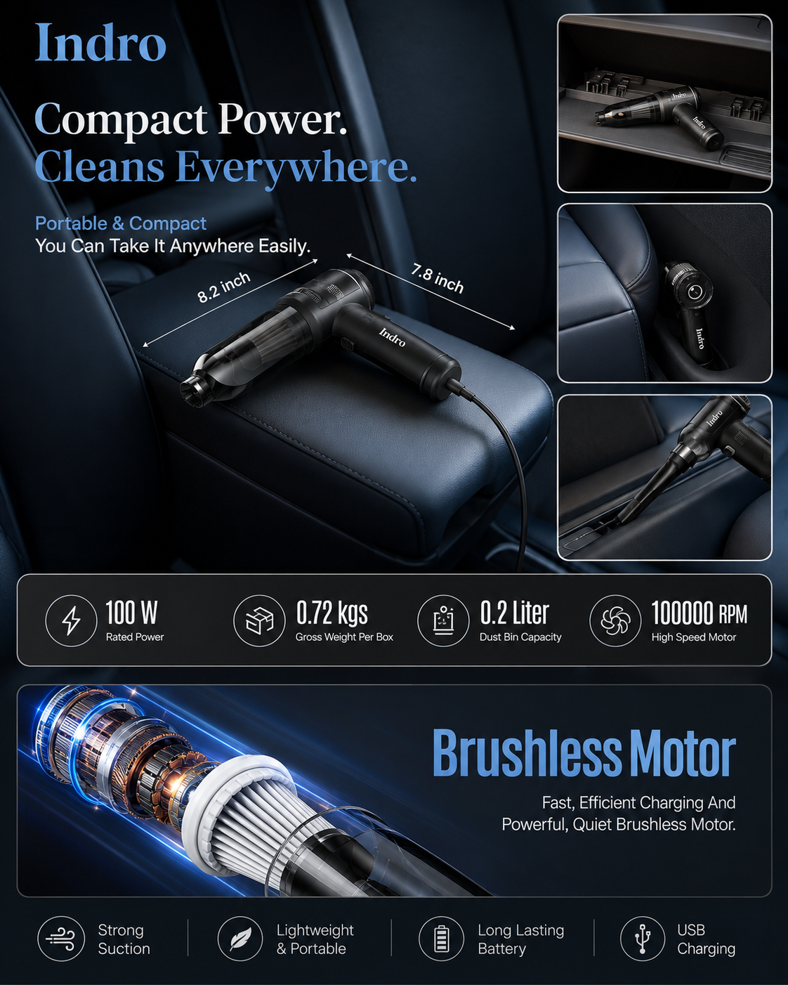 Indro 3-in-1 Mini Vacuum Cleaner | Flat 50% OFF + Free Shipping