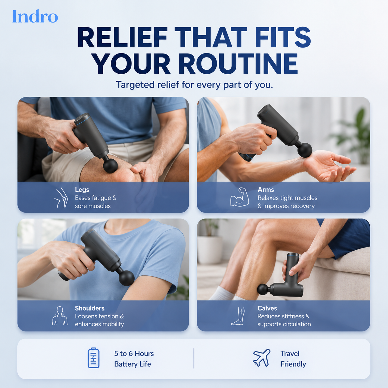 Indro Massage Gun | Deep Tissue Percussion Therapy — 50% OFF + 1 Year Warranty