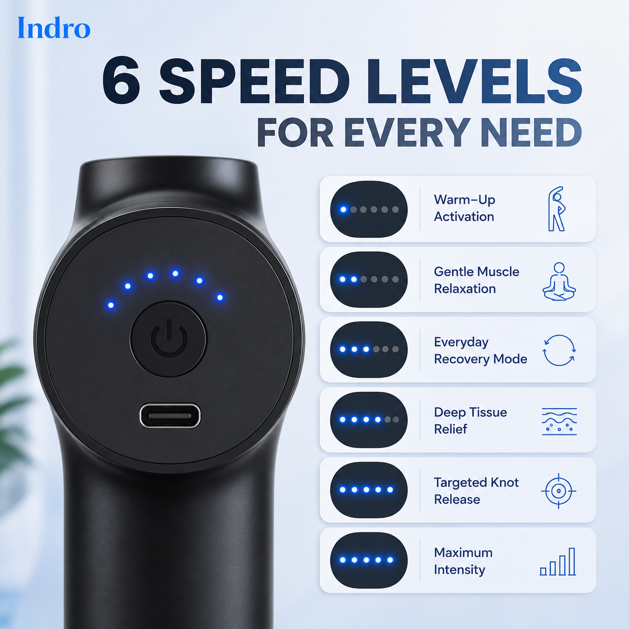 Indro Massage Gun | Deep Tissue Percussion Therapy — 50% OFF + 1 Year Warranty