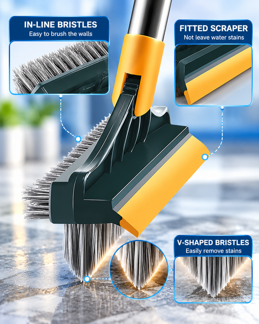3 in 1 Floor Cleaning Broom Brush Rotating Tile Glass Wiper Scrubber